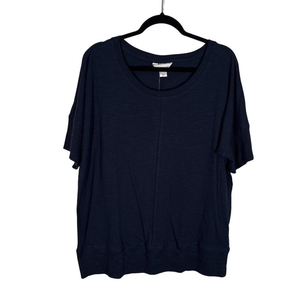 Christopher & Banks Women SZ L Navy Blue Short Sleeve Relaxed Pullover Top NWT